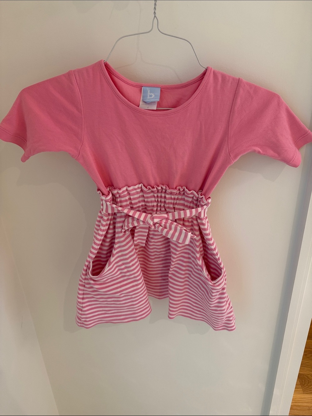 Girls Pink Striped Waist-Tie Dress Dress